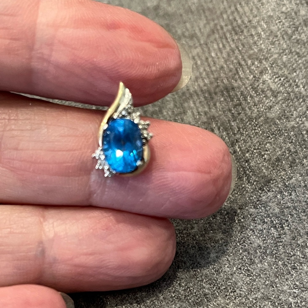 10k Ylw Gold & Sterling Two-toned London Blue Topaz Diamond Pendant-Alwand Vahan - Picture 10 of 10